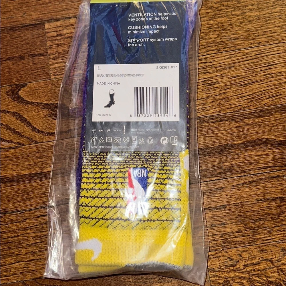 Nike Elite Quick Crew NBA Basketball Sock Purple Yellow - NEW - MENS LARGE